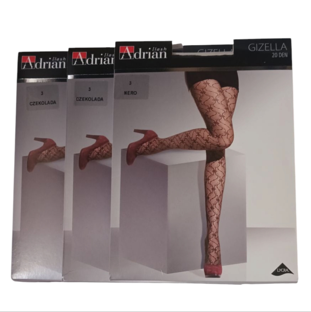 Women's Adrian Gizella Patterned Pantyhose/Tights 3 pairs 2 chocolate 1 black
